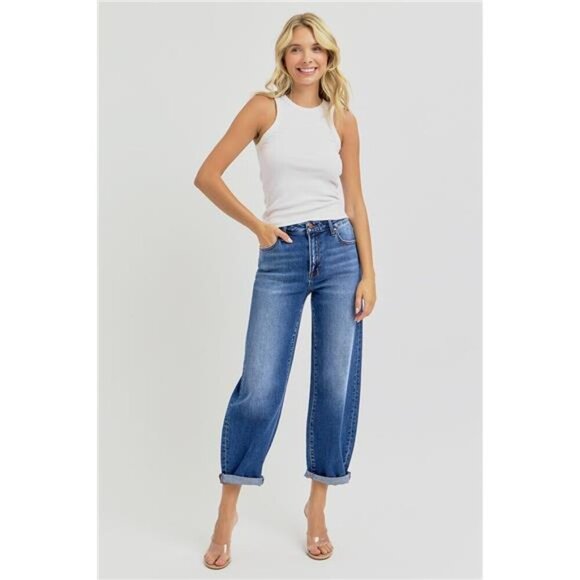 RISEN Full Size High Rise Crop Mild Barrel Jeans Plus Size - Picture 6 of 6